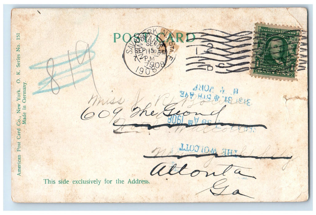 1908 Bonaventure Cemetery Big Trees Scene Savannah Georgia GA Posted Postcard