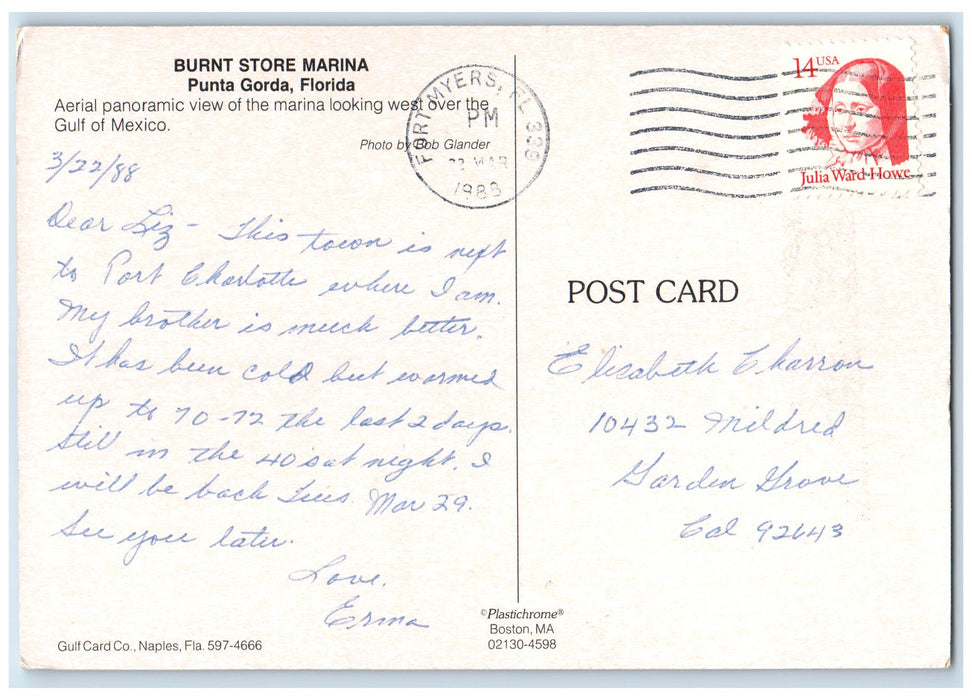 1988 Burnt Store Marina Aerial Panoramic View Punta Gorda Florida FL Postcard