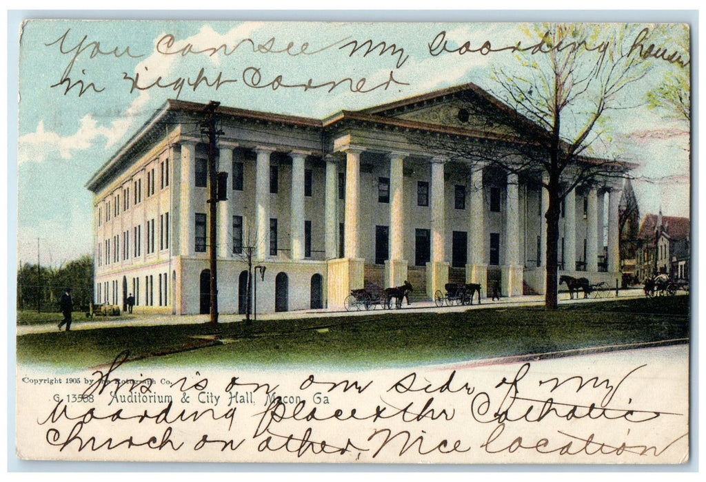 1906 Auditorium And City Hall Exterior Macon Georgia GA Posted Carriage Postcard