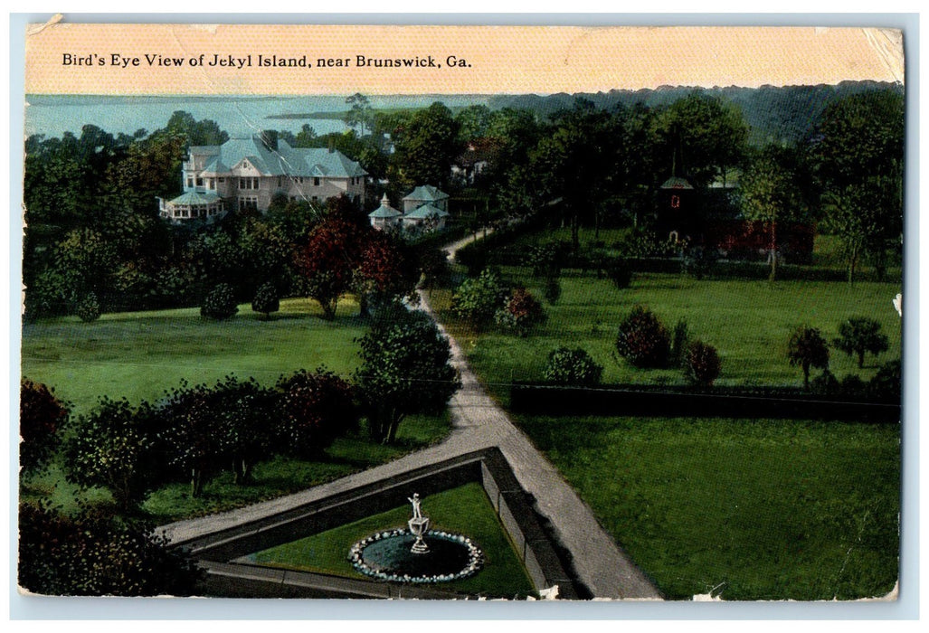 1913 Bird's Eye View Of Jekyl Island Near Brunswick Georgia GA Posted Postcard