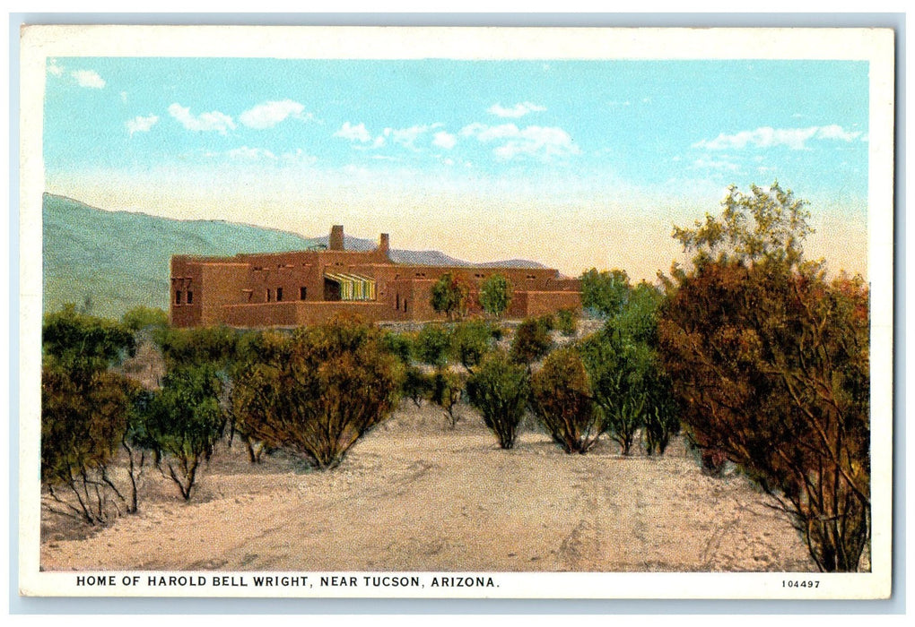 c1920's Home Of Harold Bell Wright Building Dirt Road Tucson Arizona AZ Postcard