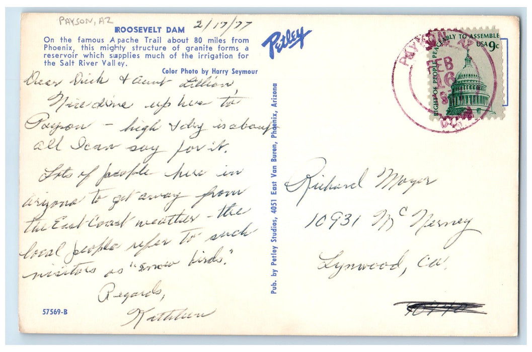 1927 Roosevelt Dam Irrigation For Salt River Valley Payson Arizona AZ Postcard