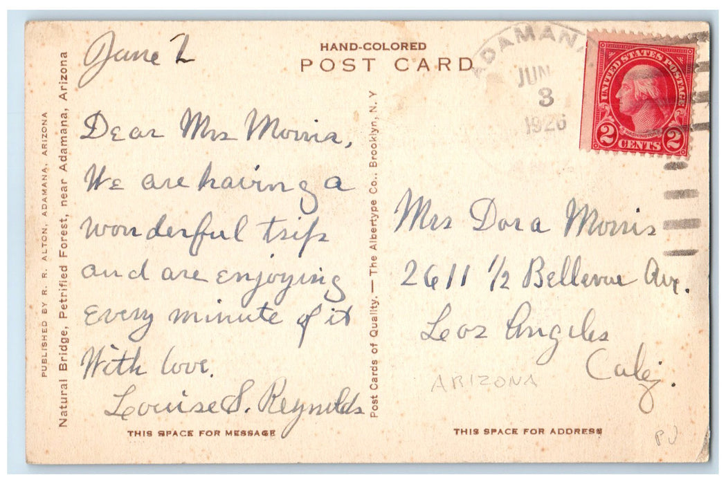 1926 Natural Bridge Petrified Forest View Adamana Arizona AZ Posted Postcard