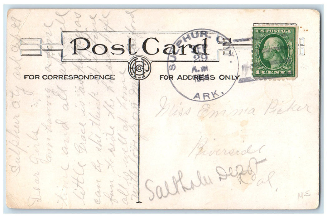 1914 Greetings From Sulphur Springs Scene Arkansas AR Posted Poem Lines Postcard