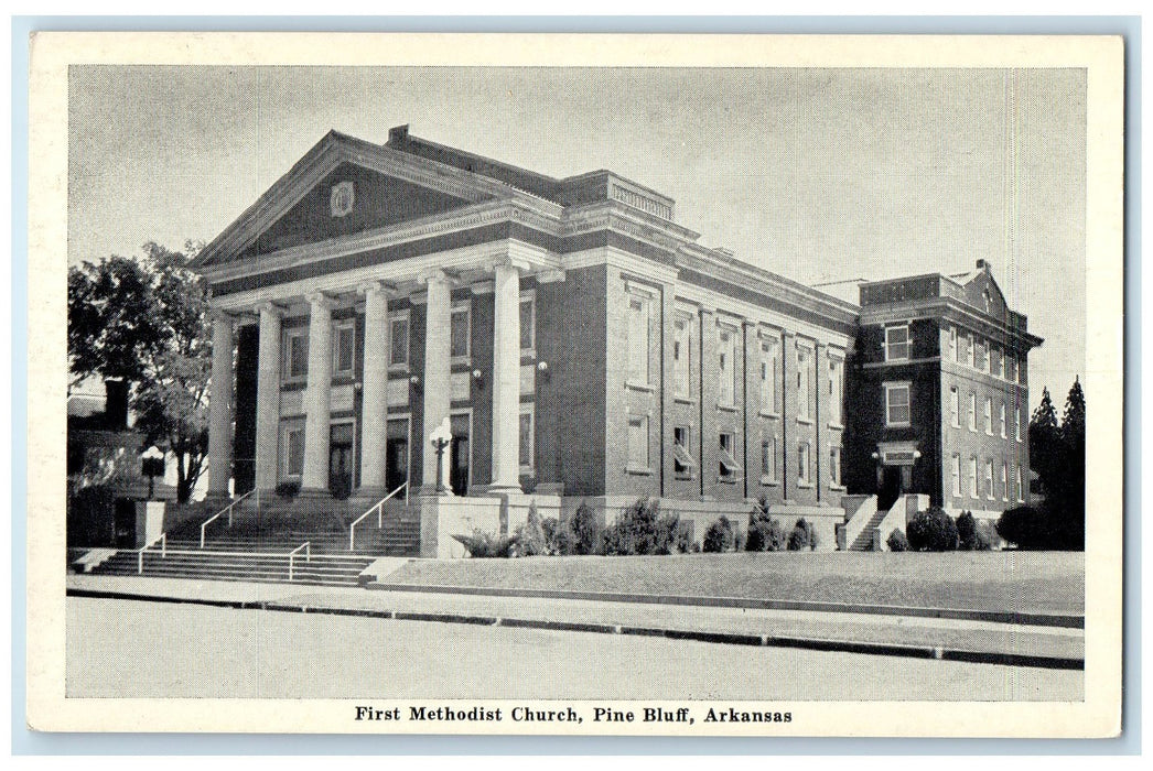 c1940's First Methodist Church Exterior Roadside Pine Bluff Arkansas AR Postcard