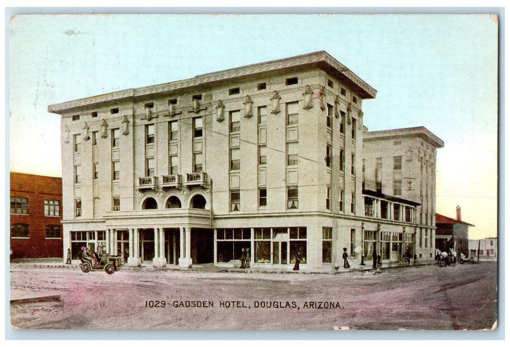 1908 Gadsden Hotel Restaurant Classic Car Dirt Road Douglas Arizona AZ Postcard
