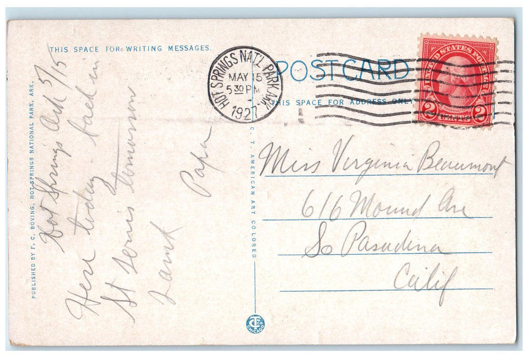 1927 The House With A Big Dome Quapaw Baths Hot Springs Arkansas AR Postcard