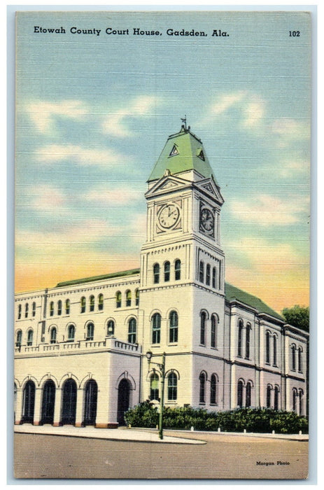 c1940 Etowah County Court House Building Clock Tower Gadsden Alabama AL Postcard