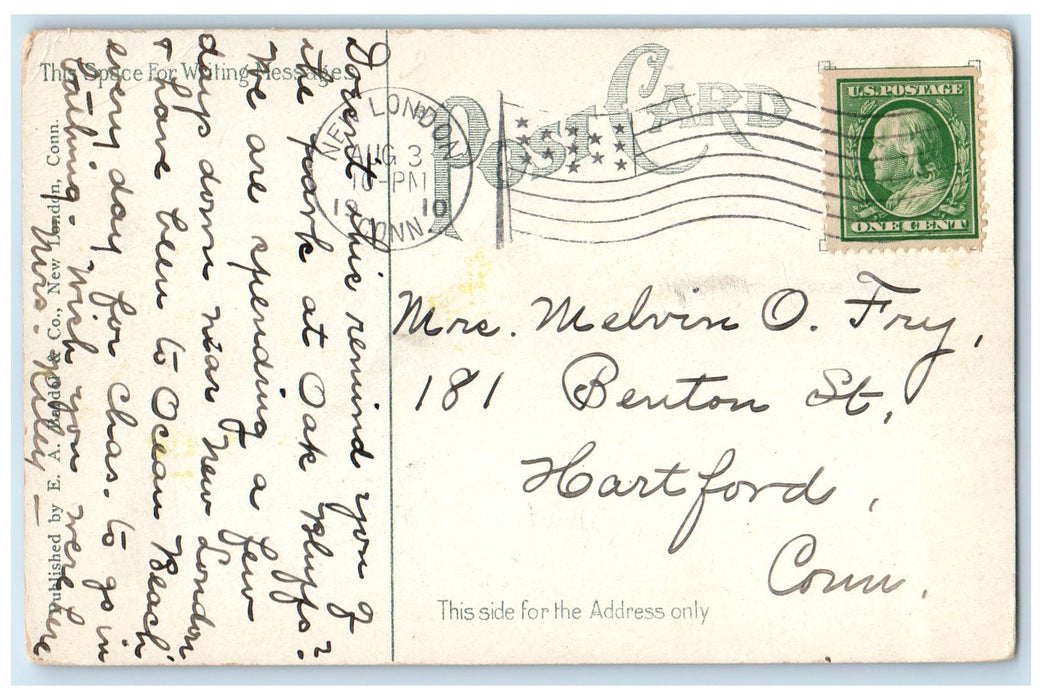 1910 Duck Pond And Park Ocean Park Scene New London Connecticut CT Tree Postcard