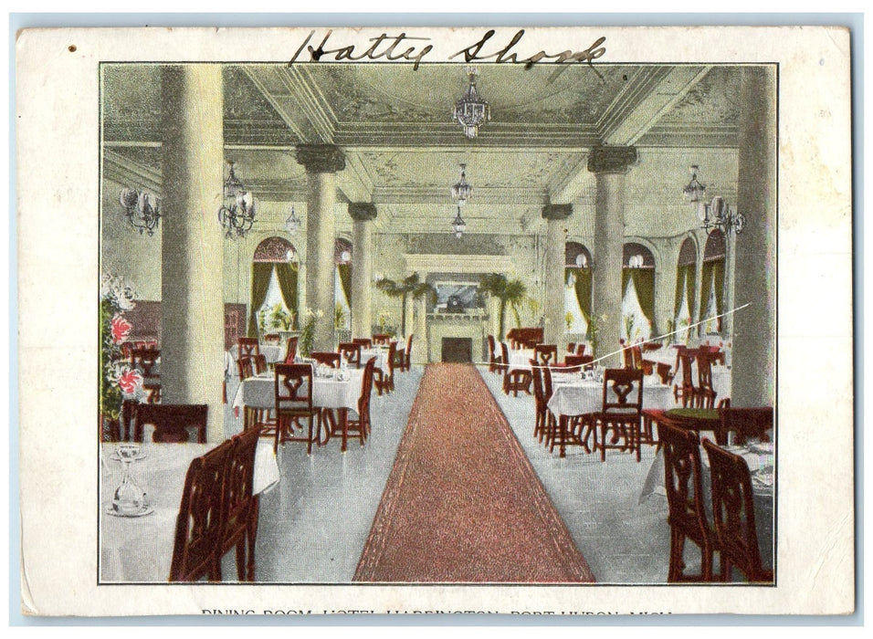 1907 Dining Room Hotel Harrington Restaurant Port Huron Michigan MI Postcard