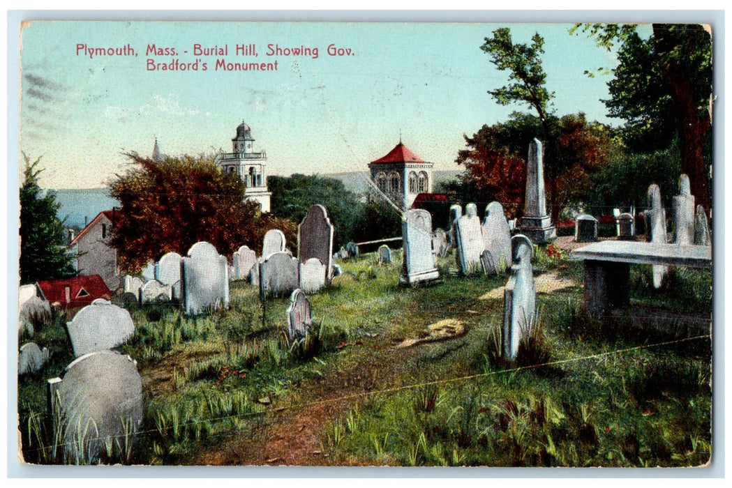 1907 Burial Hill Gov. Bradford's Monument Plymouth Massachusetts MA Postcard