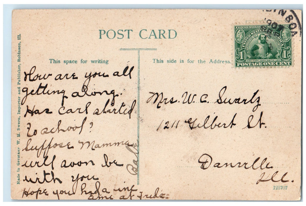 1907 East Side Of Square Dirt Road Building Robinson Illinois IL Posted Postcard