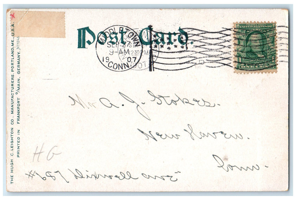 1907 South Park And Soldiers Monument Middletown Connecticut CT Posted Postcard