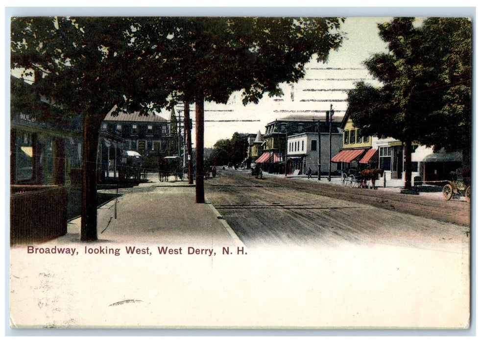 1907 Broadway Horse Carriage Dirt Road View West Derry New Hampshire NH Postcard