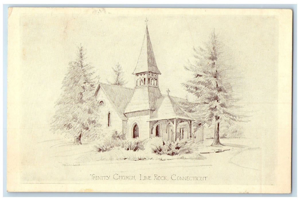 1944 Trinity Church Exterior Sketch Lime Rock Connecticut CT Posted Postcard