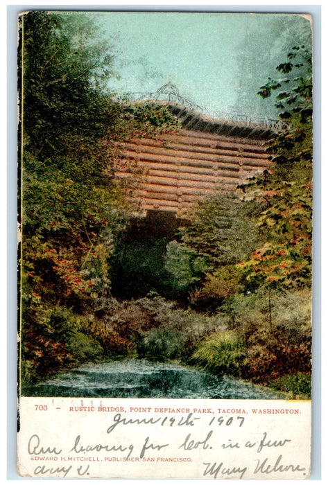 1907 Rustic Bridge Point Defiance Park Grove River Tacoma Washington WA Postcard