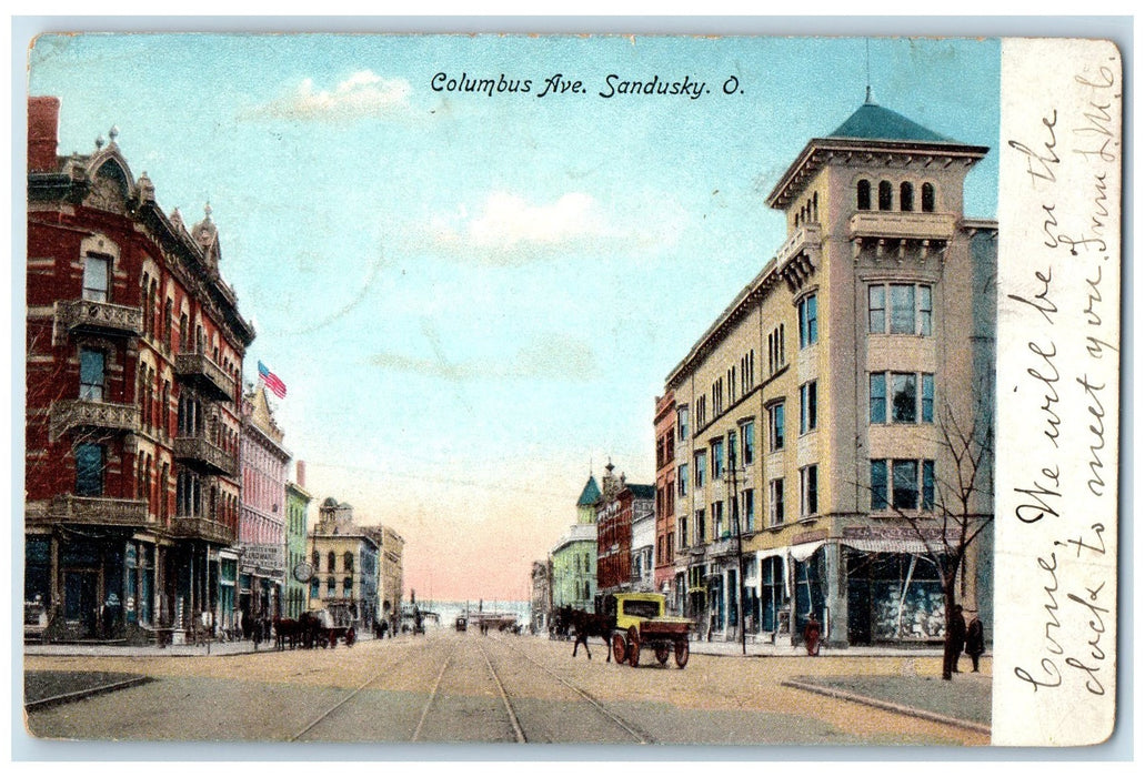 1907 Columbus Avenue Railroad Horse Wagon Building Sandusky Ohio OH Postcard