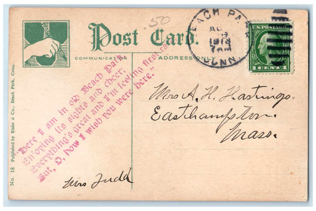 1913 Beach Park Memories The Pebbly Beach Beach Park Connecticut CT Postcard