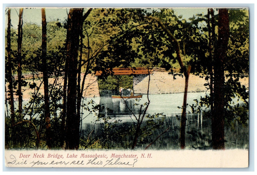 1907 Deer Neck Bridge Lake Massabesic View Manchester New Hampshire NH Postcard