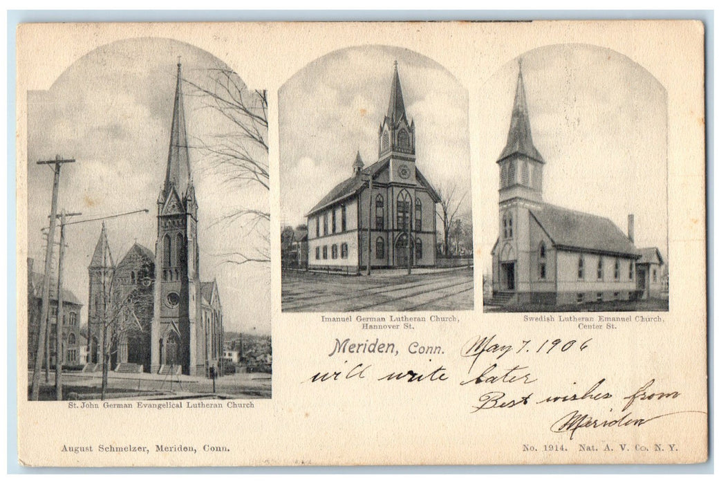 1906 Imanuel German Lutheran Swedish Lutheran Church Meriden CT Posted Postcard