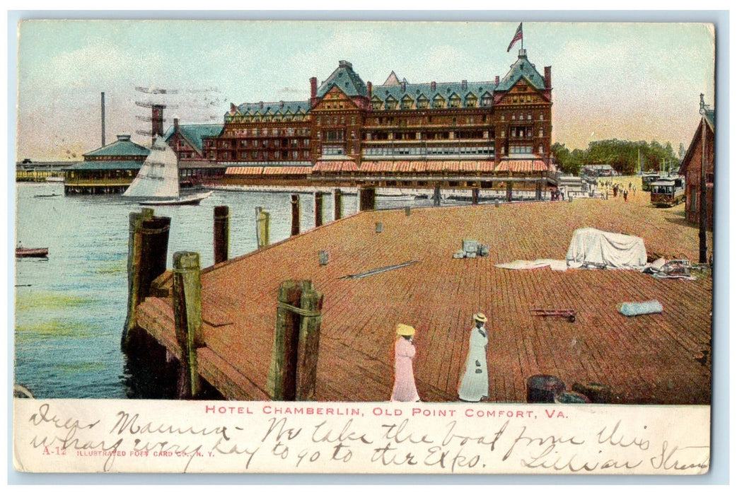 1907 Hotel Chamberlin Restaurant Ladies Sailboat Old Point Comfort VA Postcard