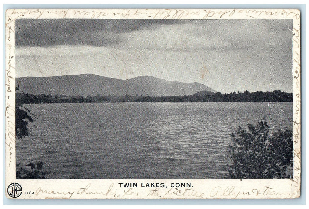1908 Twin Lakes Trees Clouds Scene Canaan Connecticut CT Posted Vintage Postcard