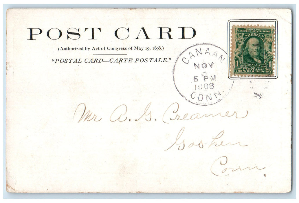 1908 Twin Lakes Trees Clouds Scene Canaan Connecticut CT Posted Vintage Postcard