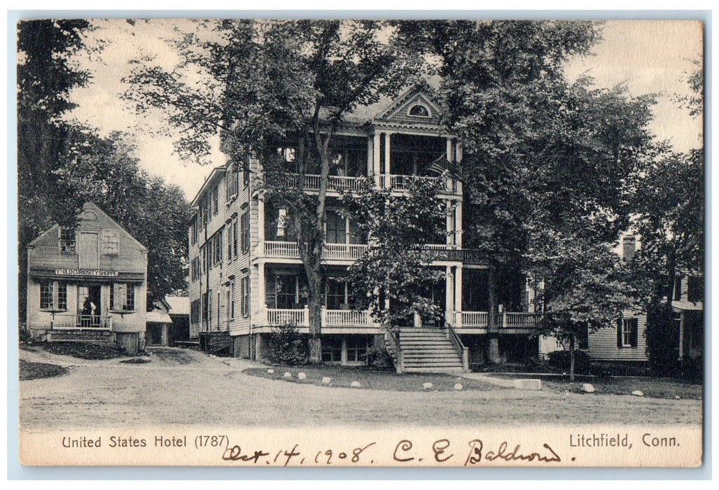 1908 United States Hotel 1787 Exterior Litchfield Connecticut CT Posted Postcard