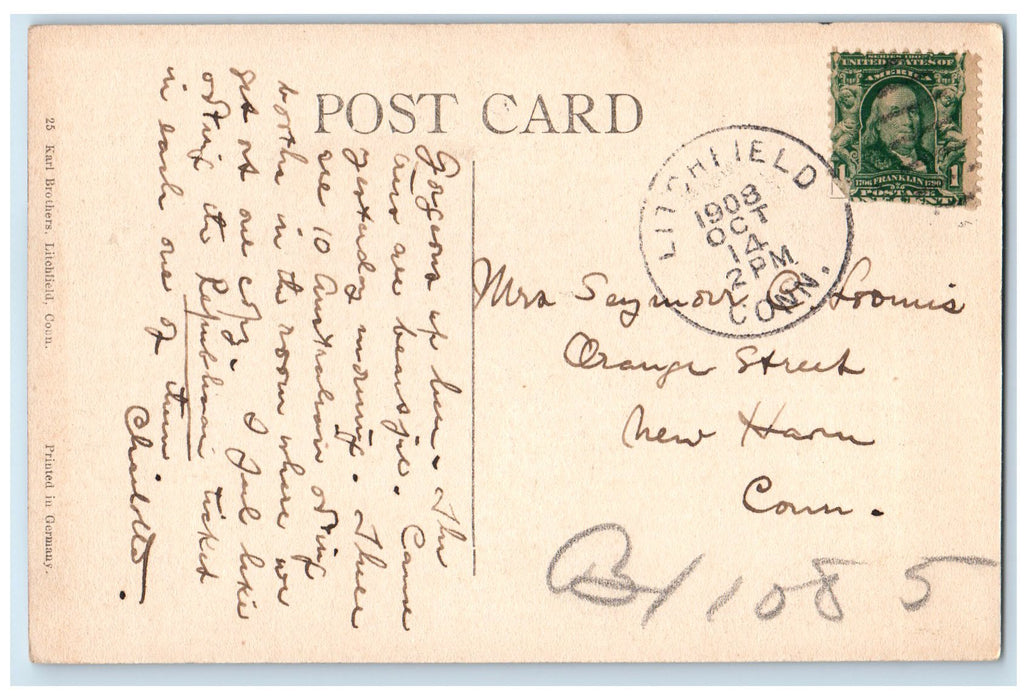 1908 United States Hotel 1787 Exterior Litchfield Connecticut CT Posted Postcard