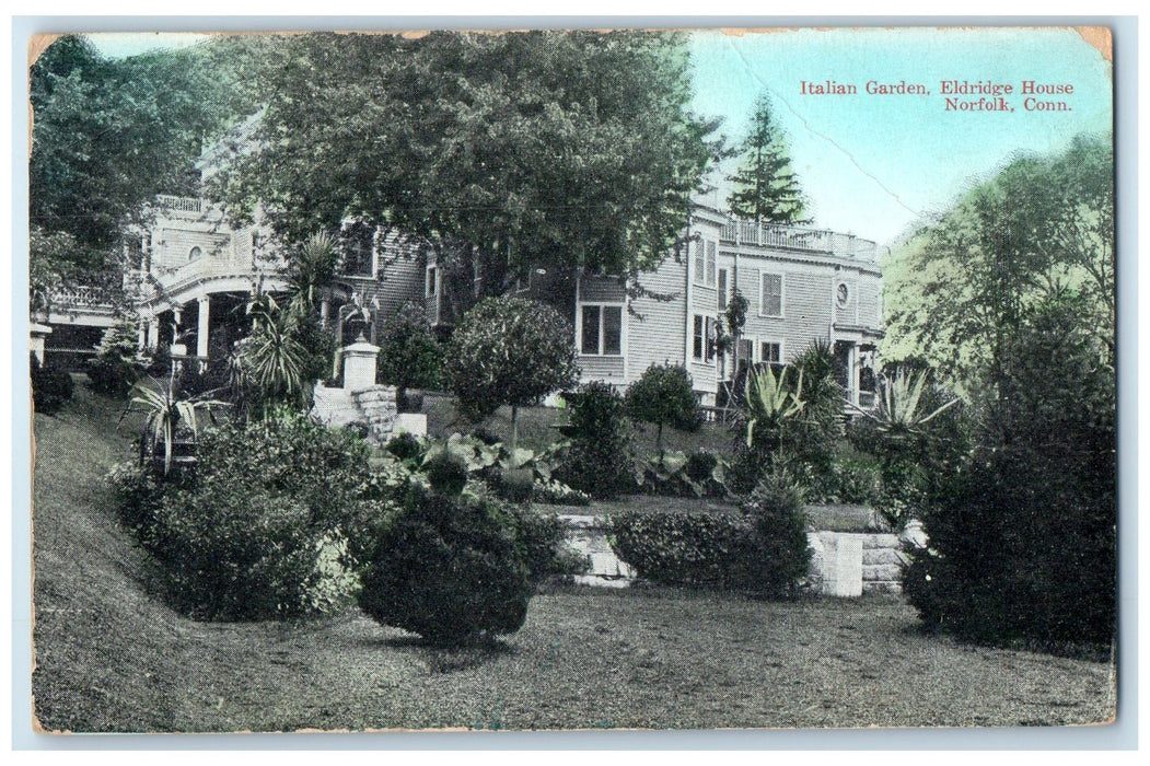 1911 Italian Garden Eldridge House Norfolk Connecticut CT Posted Trees Postcard