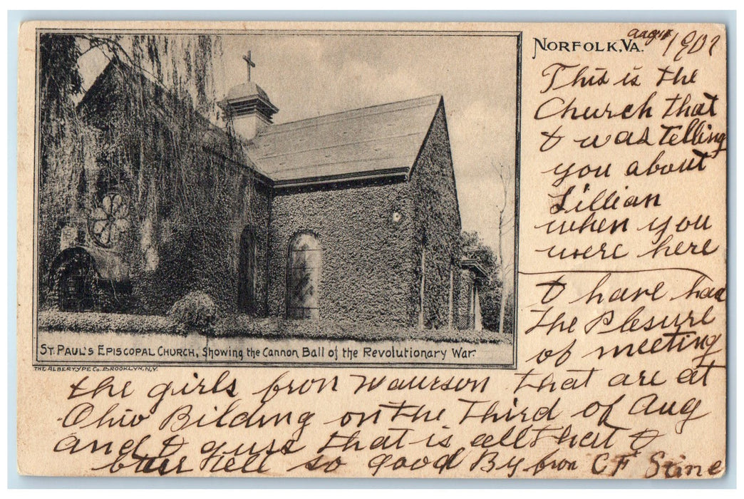 1907 St. Paul's Episcopal Church Cannon Of Revolutionary War Norfolk VA Postcard