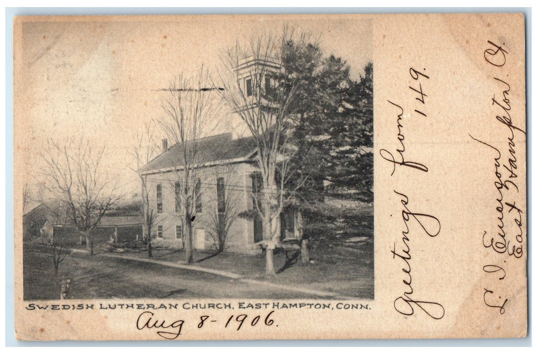 1906 Swedish Lutheran Church East Hampton Connecticut CT Posted Trees Postcard