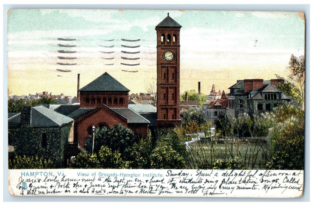 1907 Grounds Hampton Institute School Campus Clock Tower Hampton VA Postcard