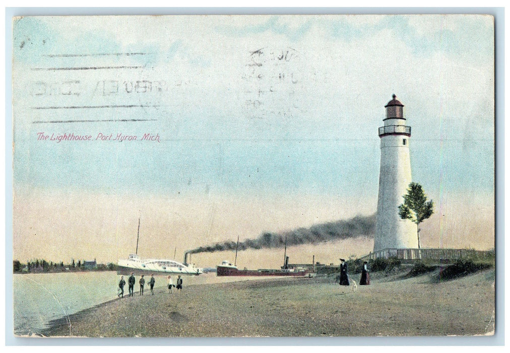 1907 The Lighthouse Passenger Steam Ship Boat Port Huron Michigan MI Postcard