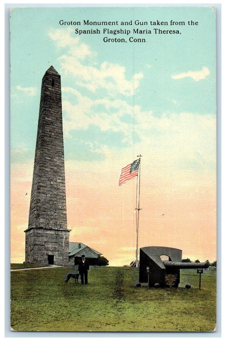 1913 Groton Monument Gun Taken Spanish Flagship Maria Theresa Groton CT Postcard