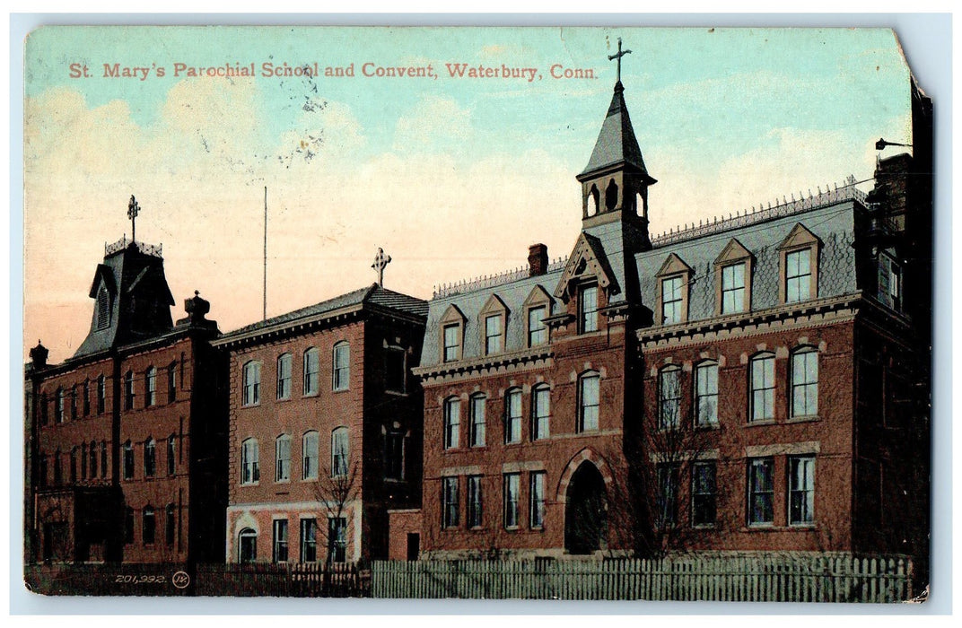 1911 St. Mary's Parochial School And Convent Waterbury Connecticut CT Postcard