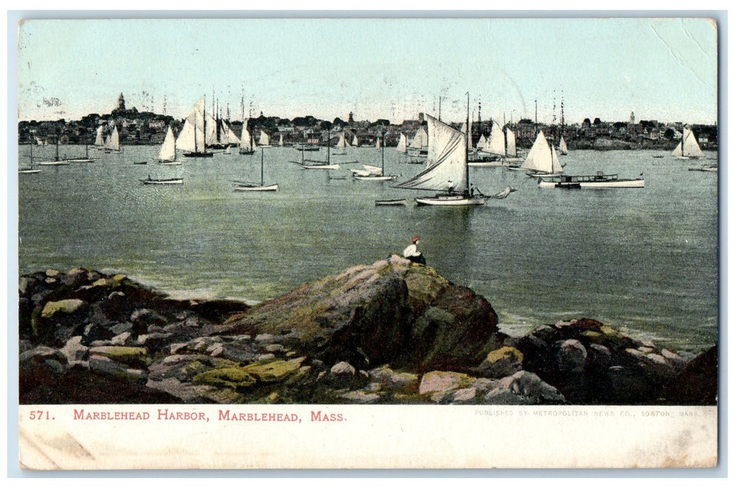 1909 Marblehead Harbor Yachts Scene Marblehead Massachusetts MA Posted Postcard