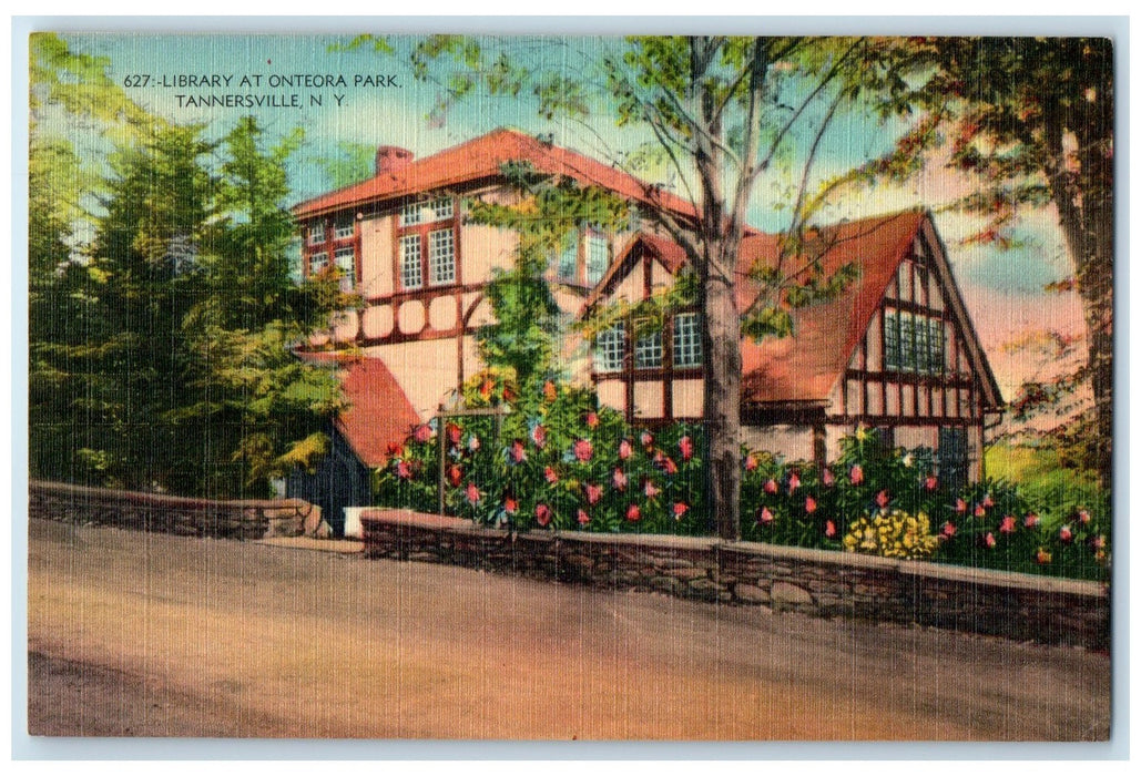 c1940's Library At Onteora Park Exterior Tannersville New York NY Trees Postcard