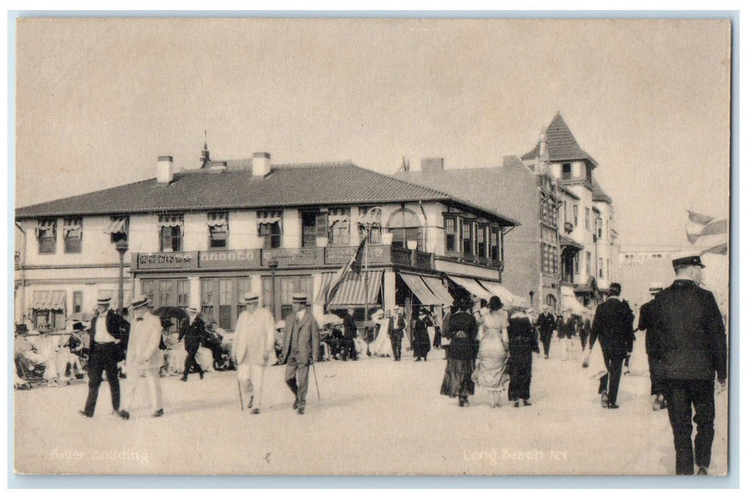 c1910's Fuller Building Exterior People Scene Long Beach New York NY Postcard