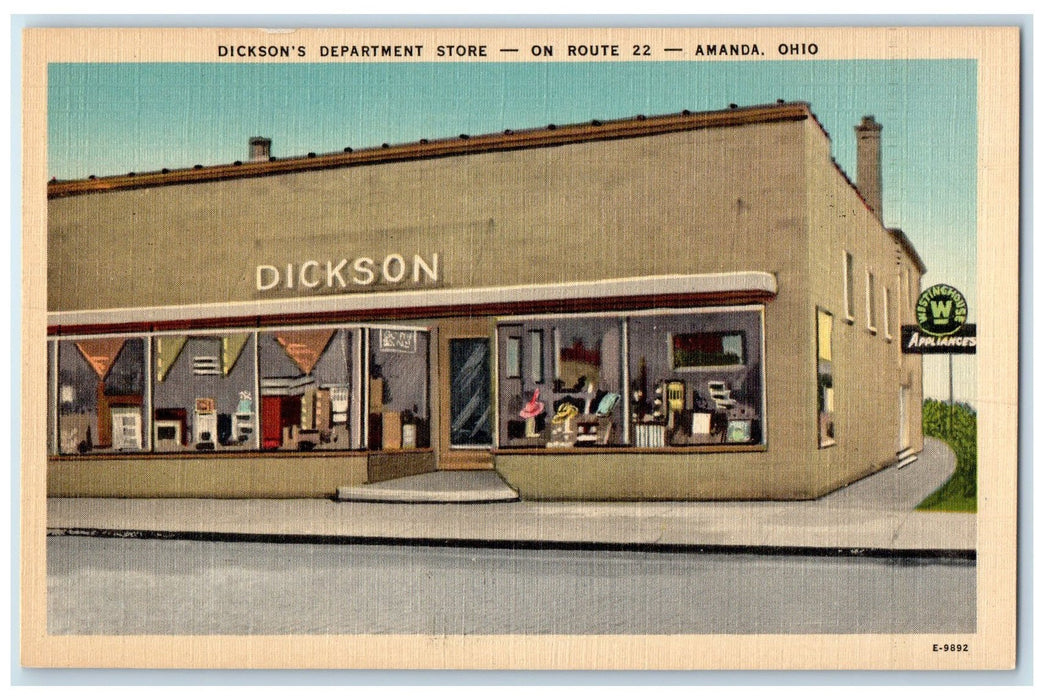 c1940's Dickson's Department Store Exterior Roadside Amanda Ohio OH Postcard