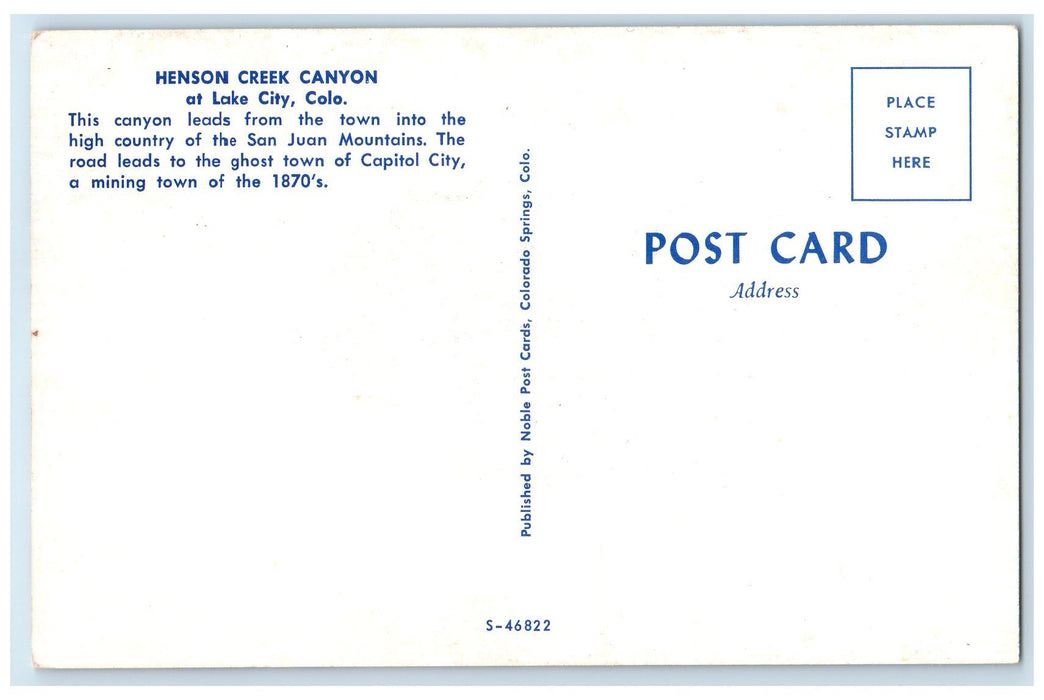 c1960's Henson Creek Canyon Leads San Juan Mts. Lake City Colorado CO Postcard