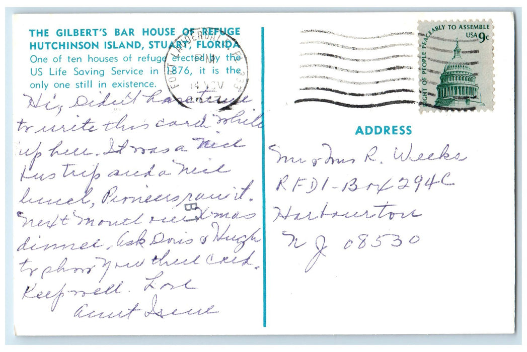1977 Gilbert's Bar House Of Refuge Hutchinson Island Stuart Florida FL Postcard