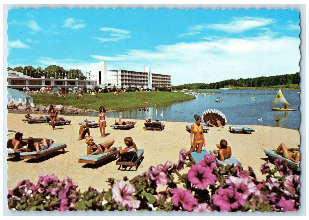 1980 The Sandy Beach At Mount Airy Lodge Mount Pocono PA Round Resort Postcard
