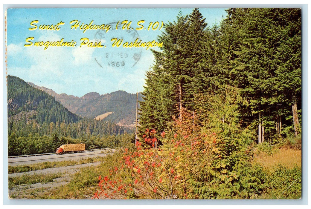 1969 Sunset Highway Truck Cargo Snoqualmie Pass Washington WA Posted Postcard