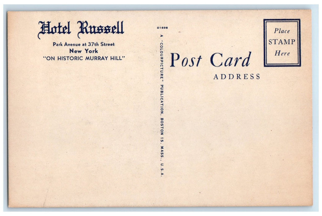 c1940's Hotel Russell On Historic Exterior Murray Hill New York NY Car Postcard