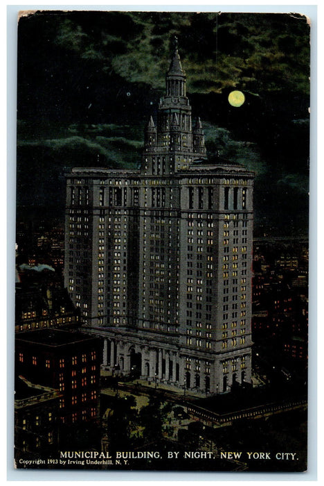 c1950's Municipal Building By Night Moonlight New York City New York NY Postcard