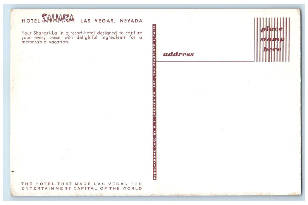 c1950 Hotel Sahara Guests Entrance Restaurant Classic Cars Las Vegas NV Postcard