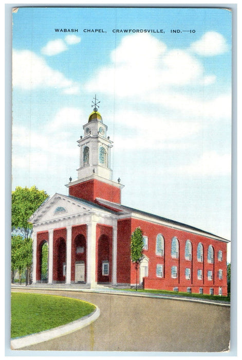 c1950's Wabash Chapel Building Tower Road Crawfordsville Indiana IN Postcard