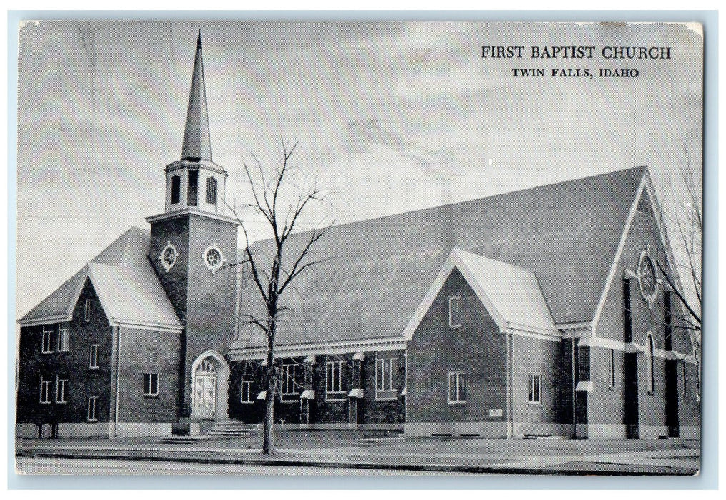 c1905 First Baptist Church Building Tower Roadside Twin Falls Idaho ID Postcard