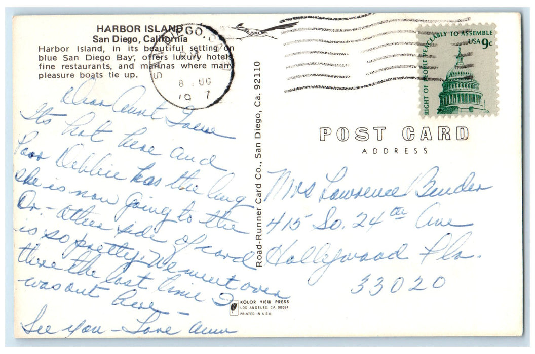 1977 Harbor Island Luxury Hotels & Restaurants San Diego California CA Postcard